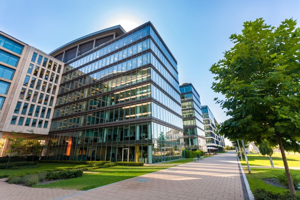 buildings surrounded by landscaping