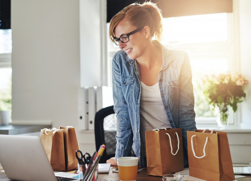 entrepreneur on her work station